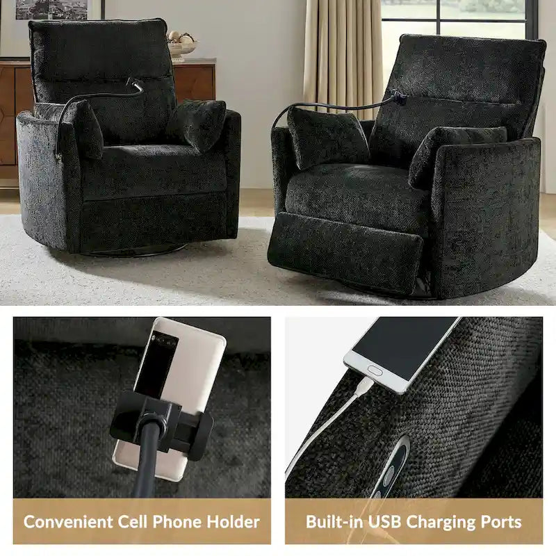 Fauteuil inclinable motorisé berçant et pivotant pour chambre d'enfant avec ports USB