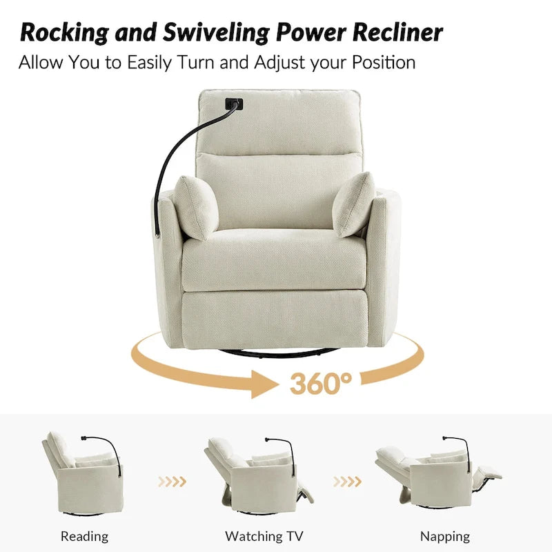 Fauteuil inclinable motorisé berçant et pivotant pour chambre d'enfant avec ports USB