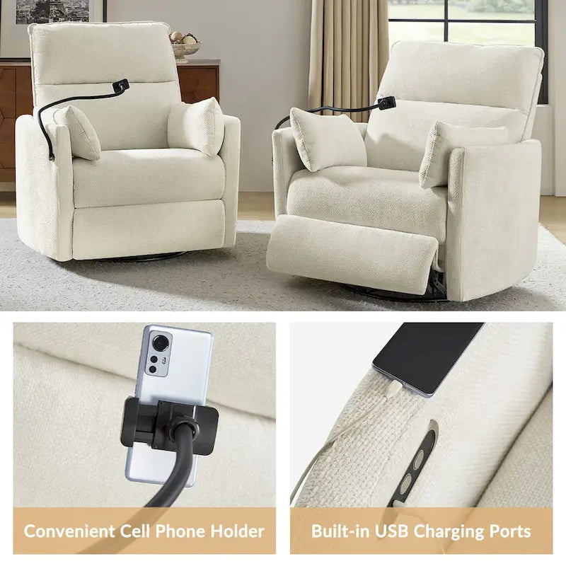 Fauteuil inclinable motorisé berçant et pivotant pour chambre d'enfant avec ports USB