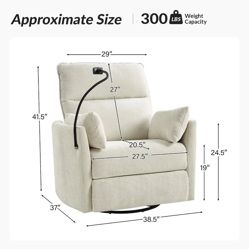 Fauteuil inclinable motorisé berçant et pivotant pour chambre d'enfant avec ports USB