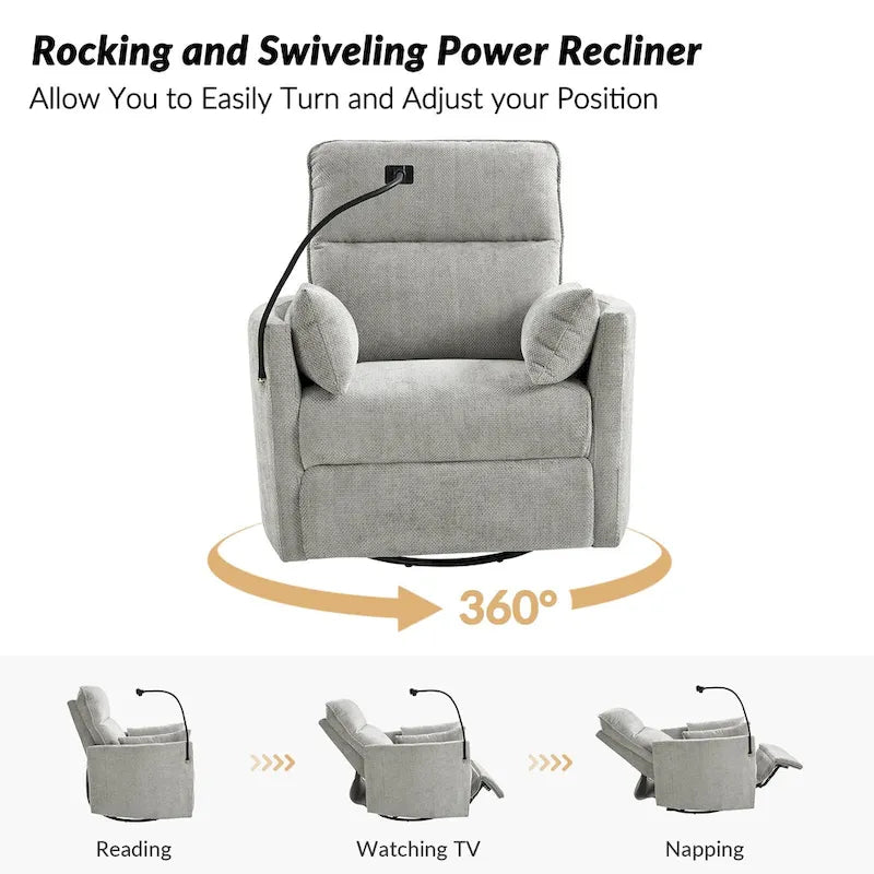Fauteuil inclinable motorisé berçant et pivotant pour chambre d'enfant avec ports USB