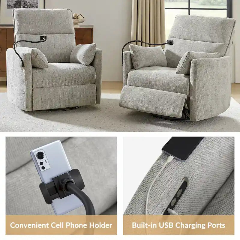 Fauteuil inclinable motorisé berçant et pivotant pour chambre d'enfant avec ports USB