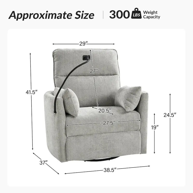 Fauteuil inclinable motorisé berçant et pivotant pour chambre d'enfant avec ports USB