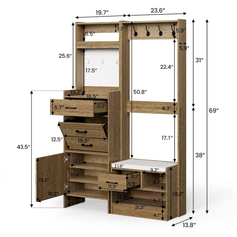 Meuble d'entrée large avec banc et rangement à chaussures