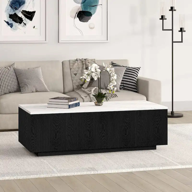 Grande table basse rectangulaire avec plateau effet marbre