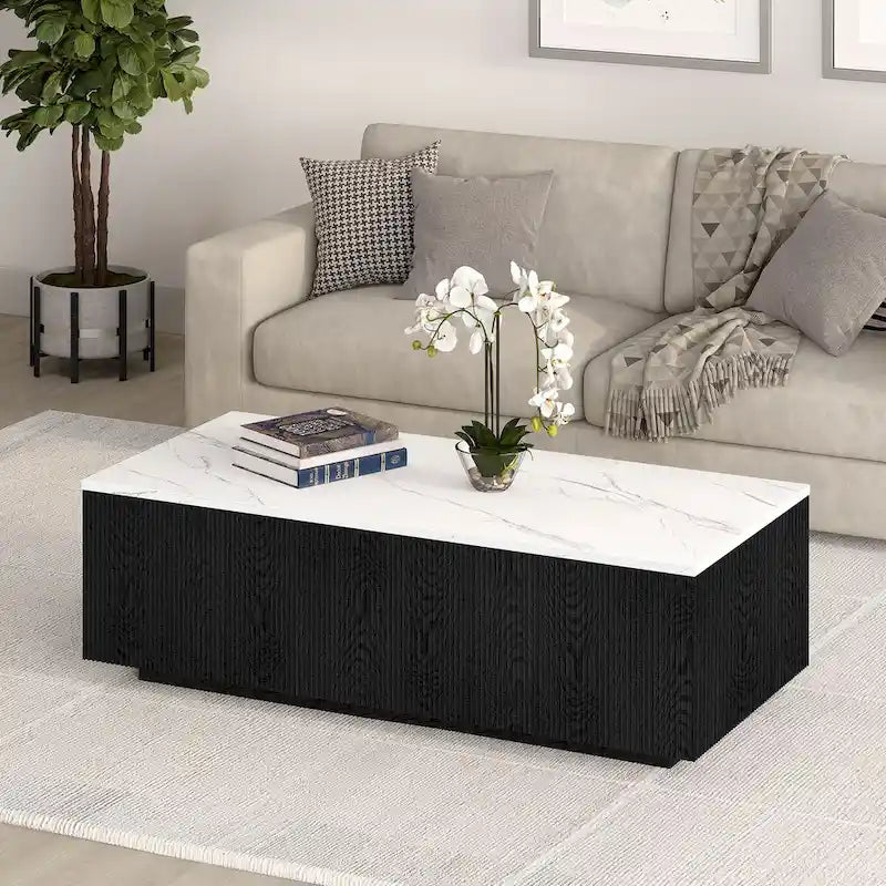 Grande table basse rectangulaire avec plateau effet marbre