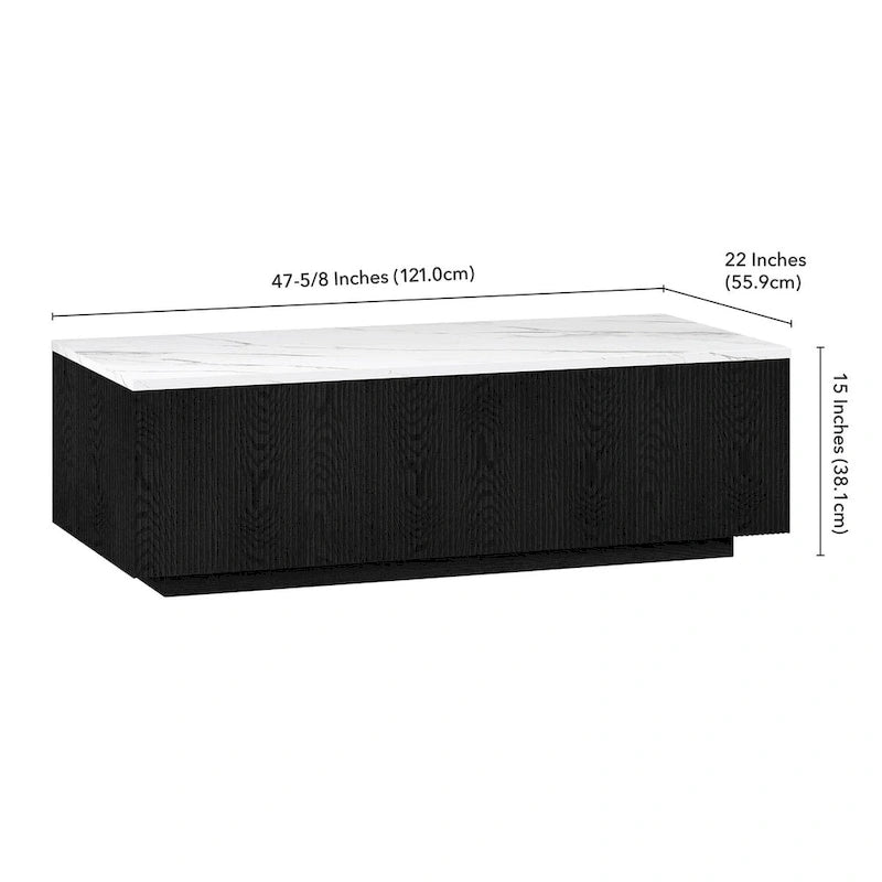 Grande table basse rectangulaire avec plateau effet marbre